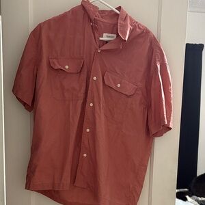 American Eagle Terracotta Casual Button-Down Shirt, short sleeved